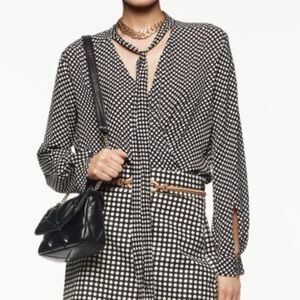 Zara Studio black & white polka dot tie neck blouse - size Small (S)